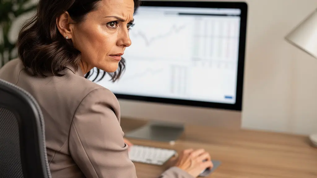 Professionnelle analysant des données financières sur écran d'ordinateur pour évaluer une capacité d'emprunt